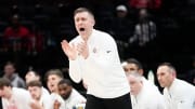 Mar 19, 2024; Columbus, OH, USA; Ohio State Buckeyes head coach Jake Diebler yells during the first half of the NIT basketball game against the Cornell Big Red at Value City Arena.
