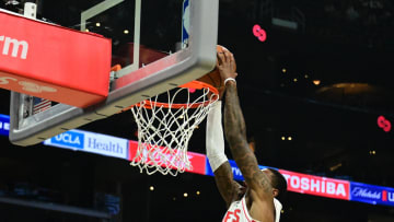 Oct 31, 2022; Los Angeles, California, USA;  Houston Rockets guard Kevin Porter Jr. (3) dunk the ball in the second half against the LA Clippers at Crypto.com Arena. Mandatory Credit: Richard Mackson-USA TODAY Sports