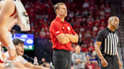 Nebraska men's basketball coach Fred Hoiberg observes the action against BYU.