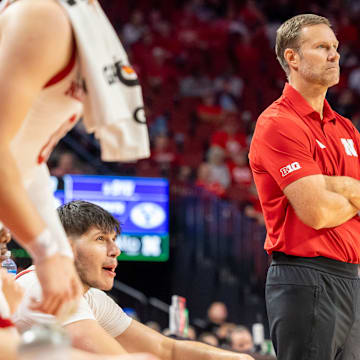 Nebraska men's basketball coach Fred Hoiberg observes the action against BYU.