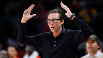 Atlanta Hawks head coach Quin Snyder reacts against the Detroit Pistons.