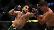 Jun 12, 2021; Glendale, Arizona, USA; Belal Muhammad (left) against Demian Maia during UFC 263 at Gila River Arena. Mandatory Credit: Mark J. Rebilas-Imagn Images