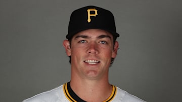 Feb 18, 2025; Bradenton, FL, USA; Pittsburgh Pirates pitcher Hunter Barco (89) poses for a photo during media day at Pirate City. Mandatory Credit: Kim Klement Neitzel-Imagn Images