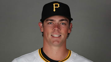Feb 18, 2025; Bradenton, FL, USA; Pittsburgh Pirates pitcher Hunter Barco (89) poses for a photo during media day at Pirate City. Mandatory Credit: Kim Klement Neitzel-Imagn Images