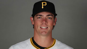 Feb 18, 2025; Bradenton, FL, USA; Pittsburgh Pirates pitcher Hunter Barco (89) poses for a photo during media day at Pirate City. Mandatory Credit: Kim Klement Neitzel-Imagn Images