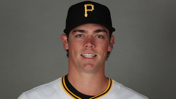 Feb 18, 2025; Bradenton, FL, USA; Pittsburgh Pirates pitcher Hunter Barco (89) poses for a photo during media day at Pirate City. Mandatory Credit: Kim Klement Neitzel-Imagn Images