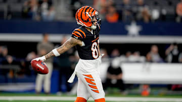 Cincinnati Bengals wide receiver Jermaine Burton (81) warms up before facing the Dallas Cowboys during Monday Night Football at AT&T Stadium on Monday, December 9, 2024.
