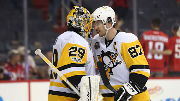 Marc-Andre Fleury and Sidney Crosb