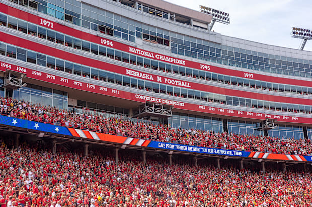 Fans pack Memorial Stadium for the Michigan-Nebraska football game on Sept. 20, 2025.