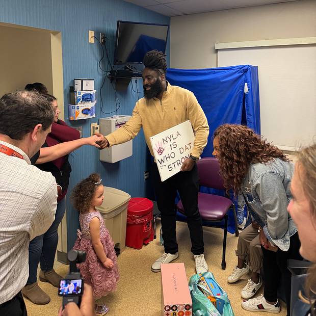 Demario Davis, his wife Tamela and Carly-Faith at Ochsner. Demario Davis, his wife Tamela and Carly-Faith at Ochsner.