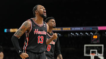 Roberts celebrates after beating the Blue Devils in the Final Four on Saturday in San Antonio.