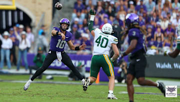 Josh Hoover throwing a pass to WR Major Everhart