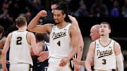 Purdue Boilermakers forward Trey Kaufman-Renn (4) reacts after scoring a bucket