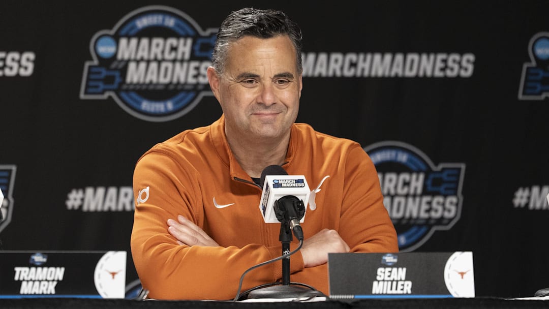 March 25, 2026; San Jose, CA, USA; Texas Longhorns head coach Sean Miller at a press conference during the NCAA Tournament March 25, 2026; San Jose, CA, USA; Texas Longhorns head coach Sean Miller at a press conference during the NCAA Tournament