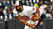 Sep 9, 2025; Baltimore, Maryland, USA;  Baltimore Orioles pitcher Rico Garcia (50) delivers a pitch during the eighth inning against the Pittsburgh Pirates at Oriole Park at Camden Yards. Mandatory Credit: James A. Pittman-Imagn Images