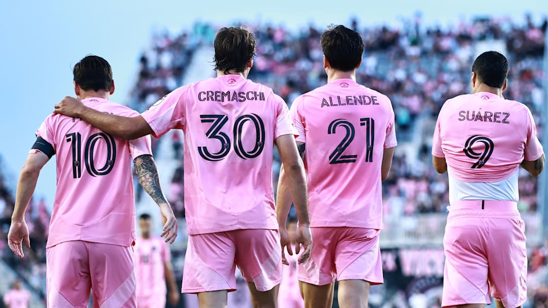 Inter Miami CF players Lionel Messi, Benjamin Cremaschi, Tadeo Allende and Luis Suarez after the Herons' 5-1 home win May 31 against Columbus Crew.