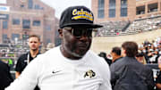 Aug 29, 2025; Boulder, Colorado, USA;  Colorado Buffaloes running backs coach Marshall Faulk before the game against the Georgia Tech Yellow Jackets  at Folsom Field. Mandatory Credit: Ron Chenoy-Imagn Images