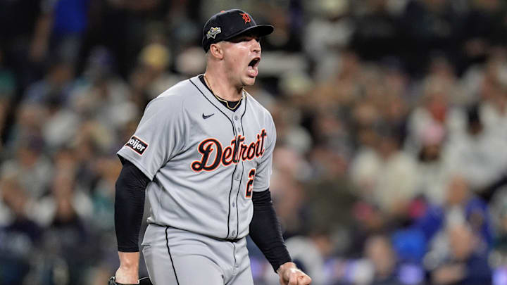 Tigers pitcher Tarik Skubal celebrates striking out Mariners catcher Cal Raleigh I the sixth inning of ALDS Game 5 at T-Mobile Park in Seattle on Friday, Oct. 10, 2025 Tigers pitcher Tarik Skubal celebrates striking out Mariners catcher Cal Raleigh I the sixth inning of ALDS Game 5 at T-Mobile Park in Seattle on Friday, Oct. 10, 2025