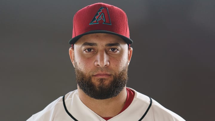 Feb 18, 2026; Scottsdale, AZ, USA; Arizona Diamondbacks pitcher Junior Fernandez (53) poses for a photo for MLB media day at Salt River Fields at Talking Stick. Mandatory Credit: Allan Henry-Imagn Images