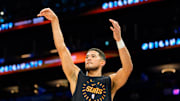 Nov 16, 2025; Phoenix, Arizona, USA; Phoenix Suns guard Devin Booker (1) warms up for a game against the Atlanta Hawks at Mortgage Matchup Center. Mandatory Credit: Allan Henry-Imagn Images