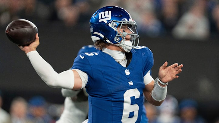 Giants rookie quarterback Jaxson Dart has left many impressed with his play through four starts. Giants rookie quarterback Jaxson Dart has left many impressed with his play through four starts.