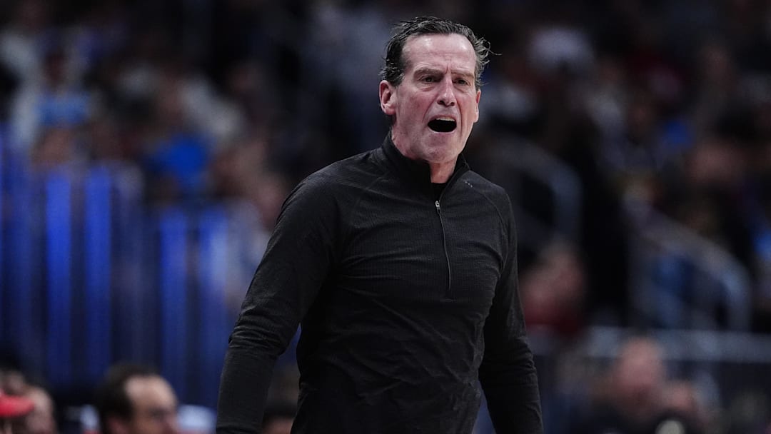 Feb 9, 2026; Denver, Colorado, USA; Cleveland Cavaliers head coach Kenny Atkinson calls out in the second quarter against the Denver Nuggets at Ball Arena. Mandatory Credit: Ron Chenoy-Imagn Images