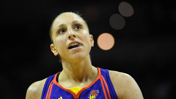 August 28, 2010; San Antonio, TX, USA; Phoenix Mercury guard Diana Taurasi against the San Antonio Silver Stars during the second half at the AT&T Center. Phoenix beat San Antonio 92-73. Mandatory Credit: Brendan Maloney-Imagn Images