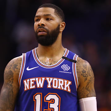 Jan 3, 2020; Phoenix, Arizona, USA; New York Knicks forward Marcus Morris Sr. (13) against the Phoenix Suns at Talking Stick Resort Arena. Mandatory Credit: Mark J. Rebilas-Imagn Images