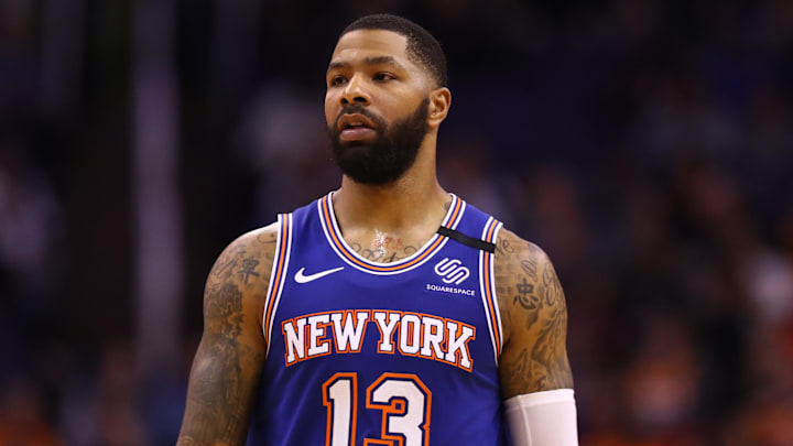 Jan 3, 2020; Phoenix, Arizona, USA; New York Knicks forward Marcus Morris Sr. (13) against the Phoenix Suns at Talking Stick Resort Arena. Mandatory Credit: Mark J. Rebilas-Imagn Images