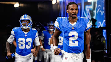 Detroit Lions quarterback Hendon Hooker (2) takes the field for practice ahead the Houston Texans game at Ford Field in Detroit on Saturday, August 23, 2025.