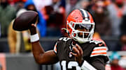 Cleveland Browns quarterback Shedeur Sanders makes a pass during the first half against the San Francisco 49ers