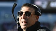 New England Patriots head coach Mike Vrabel reacts during the first quarter against the Atlanta Falcons.