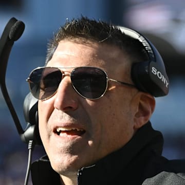 New England Patriots head coach Mike Vrabel reacts during the first quarter against the Atlanta Falcons.
