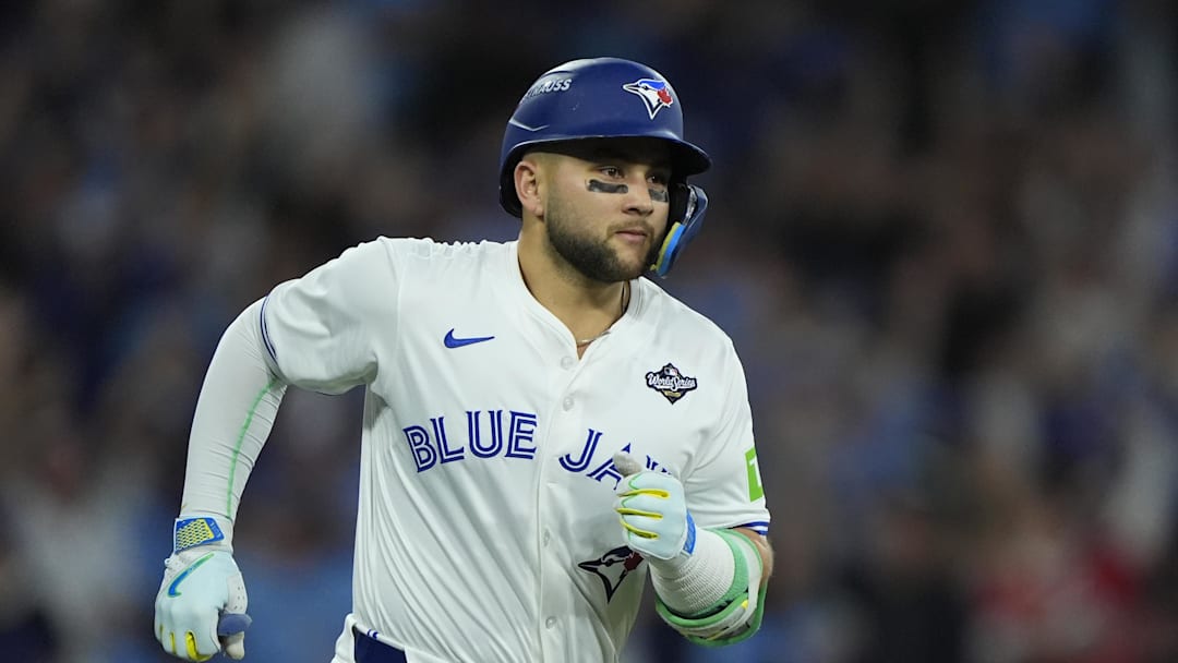 Nov 1, 2025; Toronto, Ontario, CAN; Toronto Blue Jays designated hitter Bo Bichette (11) runs after hitting a three run home run against the Los Angeles Dodgers in the third inning during game seven of the 2025 MLB World Series at Rogers Centre. Mandatory Credit: John E. Sokolowski-Imagn Images Nov 1, 2025; Toronto, Ontario, CAN; Toronto Blue Jays designated hitter Bo Bichette (11) runs after hitting a three run home run against the Los Angeles Dodgers in the third inning during game seven of the 2025 MLB World Series at Rogers Centre. Mandatory Credit: John E. Sokolowski-Imagn Images