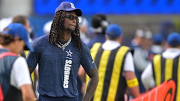 Dallas Cowboys wide receiver CeeDee Lamb (88) looks on from the sidelines during the game against the Los Angeles Rams at SoFi Stadium.