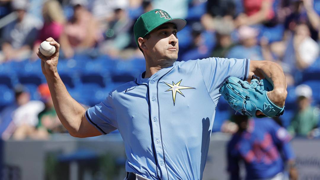 Mar 17, 2025; Port St. Lucie, Florida, USA;   Tampa Bay Rays pitcher Jacob Waguespack (40) throws a pitch during the eighth inning against the New York Mets at Clover Park. Mandatory Credit: Reinhold Matay-Imagn Images 