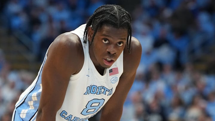 Feb 2, 2026; Chapel Hill, North Carolina, USA; North Carolina Tar Heels forward Caleb Wilson (8) on the free throw line in the second half at Dean E. Smith Center. 