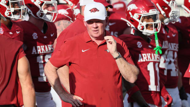 Arkansas offensive coordinator Bobby Petrino prior to the game against Arkansas-Pine Bluff.