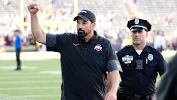 Ohio State Buckeyes head coach Ryan Day leaves the field following the NCAA football game against the Washington Huskies at Husky Stadium in Seattle on Sept. 27, 2025. Ohio State won 24-6.