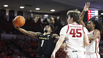 Vanderbilt Commodores guard Jason Edwards (1) shoots the ball against the Oklahoma Sooners during the first half at Lloyd Noble Center.