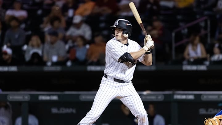 Nov 9, 2025; Mesa, AZ, USA; Chicago White Sox infielder Sam Antonacci during the Arizona Fall League Fall Stars Game at Sloan Park. Mandatory Credit: Mark J. Rebilas-Imagn Images