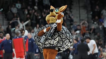 The San Antonio Spurs Coyote performs in the second half against the LA Clippers at Frost Bank Center.