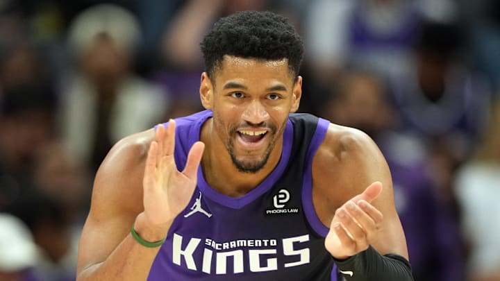 Apr 3, 2026; Sacramento, California, USA; Sacramento Kings center Dylan Cardwell (32) during the third quarter against the New Orleans Pelicans at Golden 1 Center. Mandatory Credit: Darren Yamashita-Imagn Images