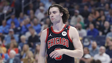 Mar 31, 2025; Oklahoma City, Oklahoma, USA; Chicago Bulls guard Josh Giddey (3) stands during the first quarter against the Oklahoma City Thunder at Paycom Center. Mandatory Credit: Alonzo Adams-Imagn Images