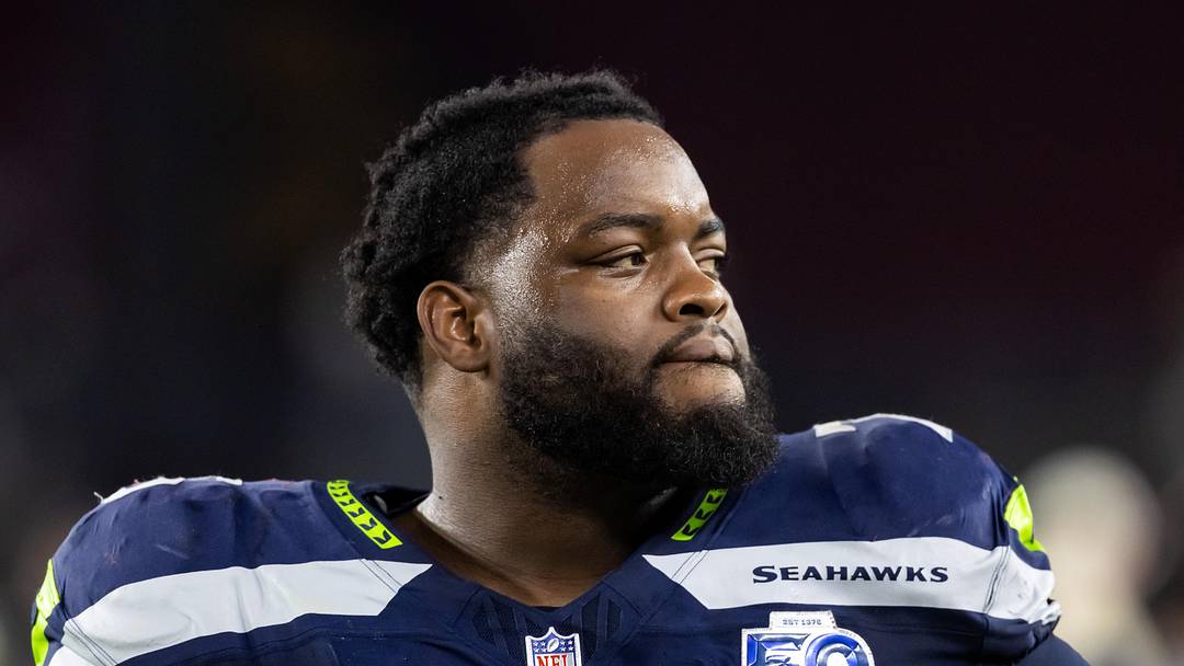 Seattle Seahawks guard Anthony Bradford looks at the action Seattle Seahawks guard Anthony Bradford looks at the action
