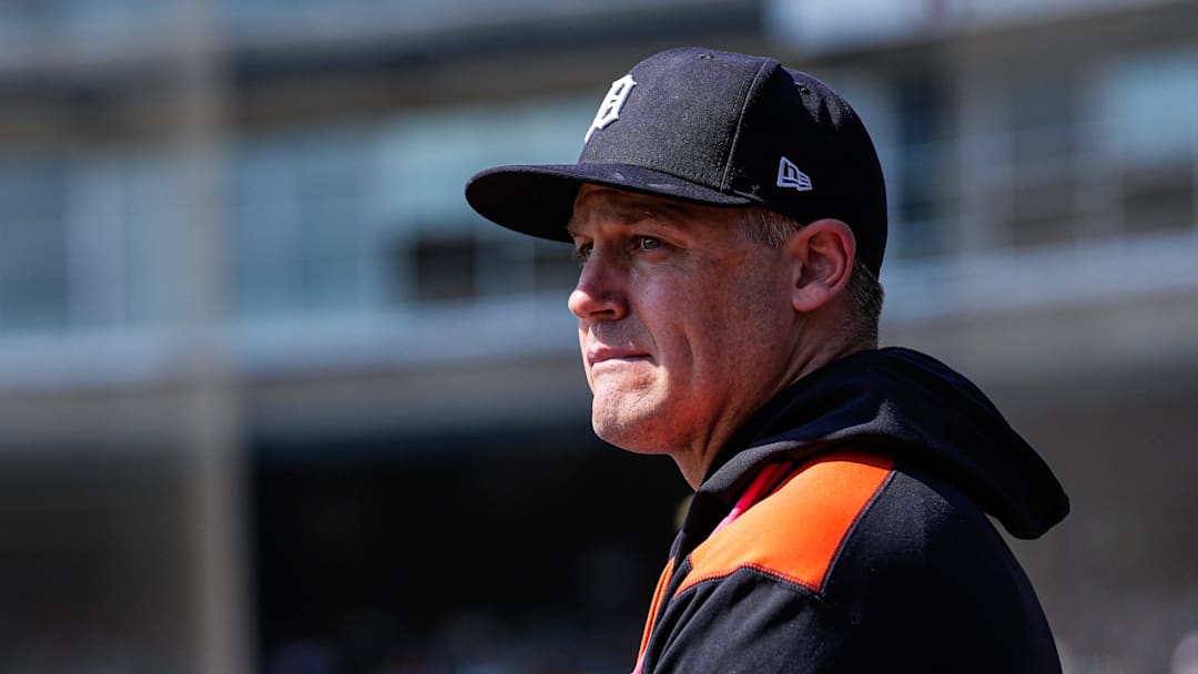 Detroit Tigers pitcher Paul Sewald (62) looks on from the dugout during the second inning against Cleveland Guardians at Comerica Park in Detroit on Thursday, Sept. 18, 2025.
