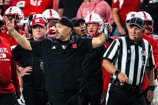 Nebraska Cornhuskers head coach Matt Rhule reacts after a call during the fourth quarter