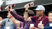 Mississippi State Bulldogs fans ring their cowbells during the first quarter against the Texas Longhorns at Davis Wade Stadium at Scott Field.