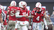 Nebraska quarterback Dylan Raiola (15) reacts during the second half of the 2024 Pinstripe Bowl.