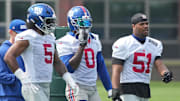 New York Giants linebackers  Kayvon Thibodeaux, Brian Burns and Abdul Carter 